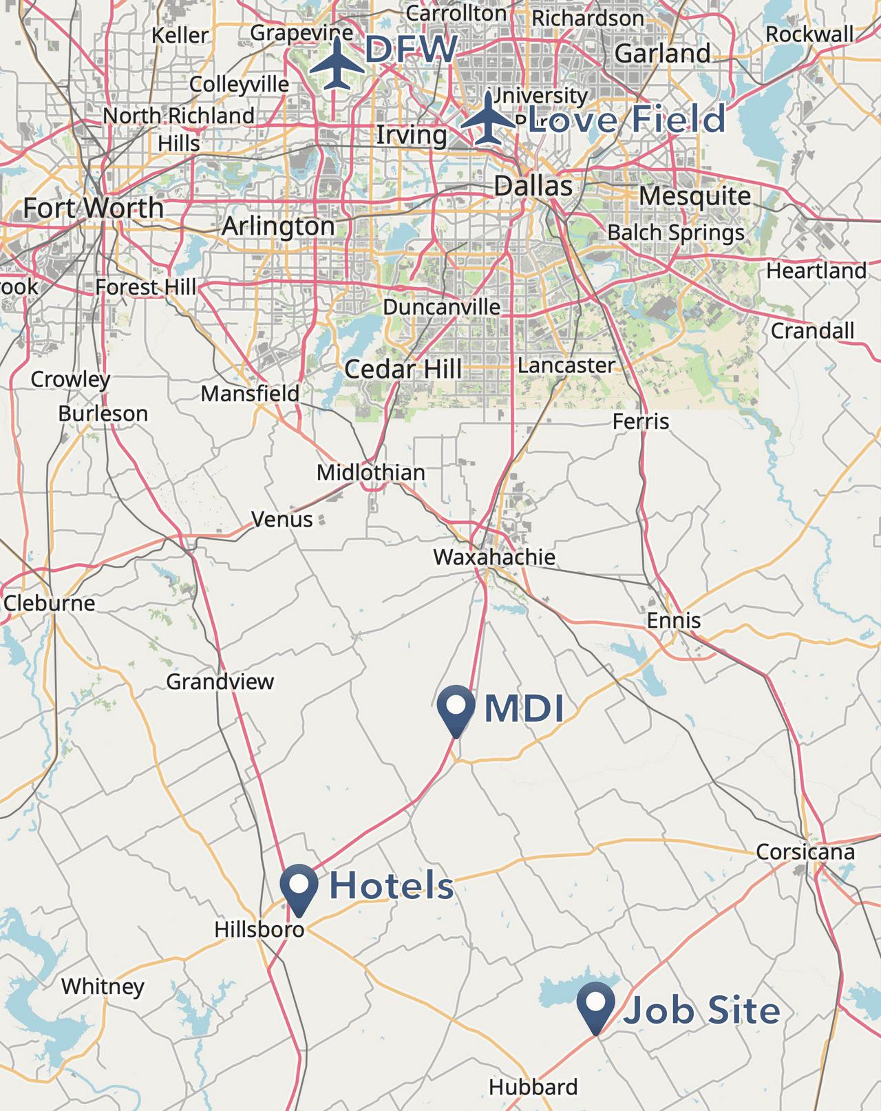Map of DFW area.