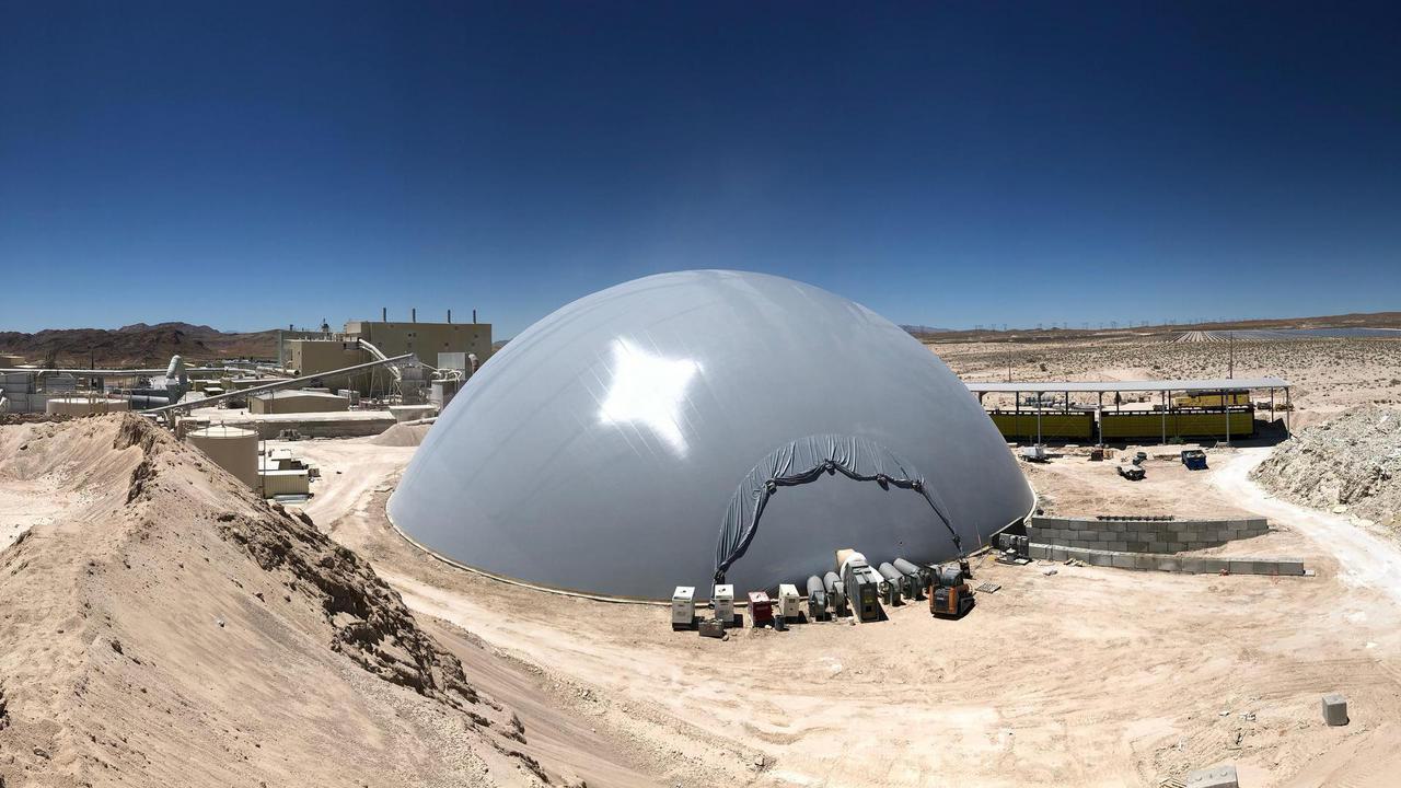 Panorama of inflated Airform built by Monolithic Dome Airform Manufacturing.