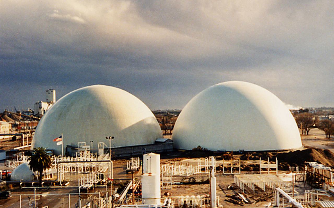 The CALAMCO cold storage domes at the Port of Stockton in California.
