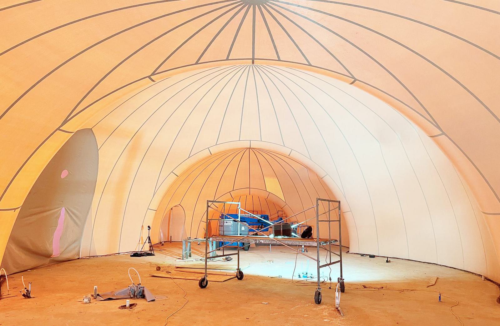 The interior of the inflated multi-dome Airform for Ryan Brown's home.