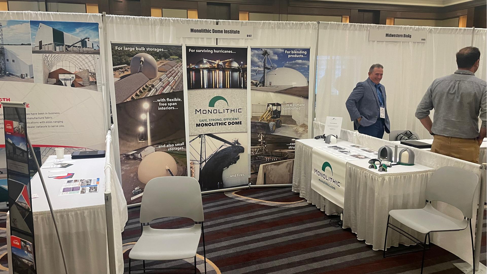 Monolithic Constructors, nc. displayed photos of domed fertilizer storages at the Southwest Fertilizer Conference in 2022.