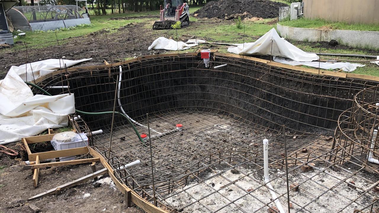 Rebar grid in place and the pool is ready for shotcrete.